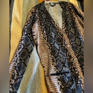 Markus Lupfer Merino Wool Snakeskin print Cardigan Sweater. Size Medium.